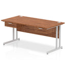 Impulse Cantilever Straight Desk With Two One Drawer Fixed Pedestals - Walnut