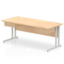 Dynamic Impulse cantilever straight desk with two one-drawer fixed pedestals in maple finish, featuring a sleek workspace design.