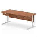 Impulse Cantilever Straight Desk With Two One Drawer Fixed Pedestals - Walnut