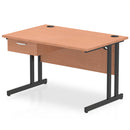 Impulse Cantilever Straight Desk With Single One Drawer Fixed Pedestal - Beech