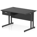 Impulse Cantilever Straight Desk With Single One Drawer Fixed Pedestal - Black