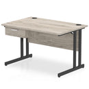 Impulse Cantilever Straight Desk With Single One Drawer Fixed Pedestal - Grey Oak