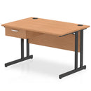 Impulse Cantilever Straight Desk With Single One Drawer Fixed Pedestal - Oak