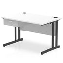 Impulse Cantilever Straight Desk With Single One Drawer Fixed Pedestal - White