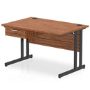 Dynamic Impulse Cantilever Straight Desk with Walnut finish and single drawer pedestal, showcasing a modern office workspace.