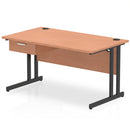 Impulse Cantilever Straight Desk With Single One Drawer Fixed Pedestal - Beech