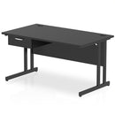 Impulse Cantilever Straight Desk With Single One Drawer Fixed Pedestal - Black