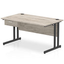 Impulse Cantilever Straight Desk With Single One Drawer Fixed Pedestal - Grey Oak