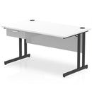Impulse Cantilever Straight Desk With Single One Drawer Fixed Pedestal - White
