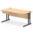 Impulse cantilever straight desk by Dynamic with two fixed pedestals and maple finish, showcasing a modern office workspace.