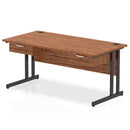 Impulse Cantilever Straight Desk With Two One Drawer Fixed Pedestals - Walnut