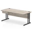 Impulse Cantilever Straight Desk With Single One Drawer Fixed Pedestal - Grey Oak