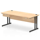 Impulse cantilever straight desk by Dynamic with two one-drawer pedestals in maple finish, showing the clean, modern office workspace.
