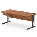 Impulse Cantilever Straight Desk With Two One Drawer Fixed Pedestals - Walnut