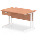 Impulse Cantilever Straight Desk With Single One Drawer Fixed Pedestal - Beech