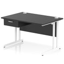 Impulse Cantilever Straight Desk With Single One Drawer Fixed Pedestal - Black
