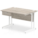 Impulse Cantilever Straight Desk With Single One Drawer Fixed Pedestal - Grey Oak