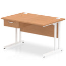 Impulse Cantilever Straight Desk With Single One Drawer Fixed Pedestal - Oak