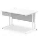 Impulse Cantilever Straight Desk With Single One Drawer Fixed Pedestal - White