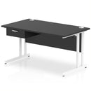 Impulse Cantilever Straight Desk With Single One Drawer Fixed Pedestal - Black