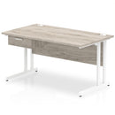 Impulse Cantilever Straight Desk With Single One Drawer Fixed Pedestal - Grey Oak