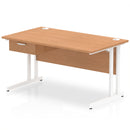 Impulse Cantilever Straight Desk With Single One Drawer Fixed Pedestal - Oak