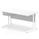 Impulse Cantilever Straight Desk With Single One Drawer Fixed Pedestal - White