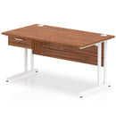 Dynamic Impulse cantilever straight desk with single drawer pedestal in walnut finish, showcasing a modern office workspace.