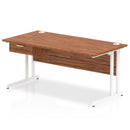Dynamic Impulse cantilever straight desk with walnut finish and single drawer pedestal, showcasing a modern office workspace.
