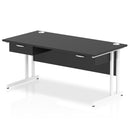 Black Impulse cantilever straight desk by Dynamic with two fixed pedestals and one drawer on each side, modern office furniture.