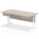 Grey oak Impulse cantilever straight desk by Dynamic with two fixed pedestals and one drawer, modern office furniture.