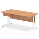 Dynamic Impulse cantilever straight desk with two one-drawer fixed pedestals in oak finish, showcasing a modern office workspace.