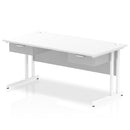 White Impulse Cantilever Straight Desk by Dynamic with two fixed pedestals and one drawer, modern office furniture.