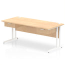 Dynamic Impulse cantilever straight desk in maple with two fixed pedestals and one drawer, showcasing a modern office workspace.