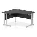 Black Impulse Crescent Desk with cantilever legs by Dynamic, featuring a sleek modern design and a spacious workspace.