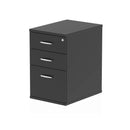 Black Impulse 600mm deep desk high pedestal by Dynamic, showing a sleek storage unit with drawers on a modern office desk.