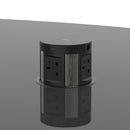 Black high gloss Volta writable boardroom table with pop-up power module by Dynamic, showing sleek surface and integrated power outlets.