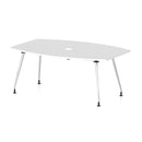 White high gloss Volta writable boardroom table by Dynamic with integrated pop-up power module, ideal for meetings and collaborative spaces.