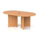 Dynamic Impulse Volta boardroom table with arrowhead beech legs and pop-up power module, showcasing sleek, modern office furniture design.