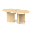 Impulse Volta boardroom table with maple finish and arrowhead legs, featuring a pop-up power module by Dynamic.