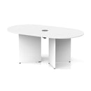 White Impulse Volta boardroom table with arrowhead legs and pop-up power module by Dynamic, showing a sleek modern conference table.