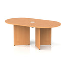 Dynamic Impulse Volta Boardroom Table with arrowhead legs and pop-up power module, featuring a beech finish and sleek design.