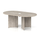 Grey oak Impulse Volta boardroom table with arrowhead legs and built-in pop-up power module by Dynamic.