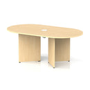 Impulse Volta boardroom table with arrowhead maple legs and pop-up power module by Dynamic, showing sleek wood finish and sturdy design.