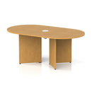 Dynamic Impulse Volta Boardroom Table with Oak finish, arrowhead legs, and built-in pop-up power module for conference rooms.