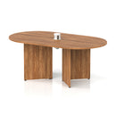 Dynamic Impulse Volta Walnut Boardroom Table with arrowhead legs and built-in pop-up power module, showcasing a sleek, modern design.