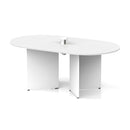 White Impulse Volta Boardroom Table with arrowhead legs and pop-up power module by Dynamic, showing a sleek modern office conference table.