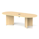 Dynamic Impulse Volta boardroom table with maple finish and arrowhead legs featuring pop-up power module, ideal for conference rooms.