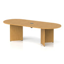 Dynamic Impulse Volta Boardroom Table with oak finish and arrowhead legs, featuring pop-up power module for conference rooms.