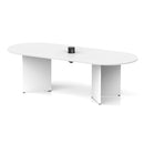 White Impulse Volta boardroom table by Dynamic with arrowhead legs and pop-up power module, showing a sleek modern conference table.
